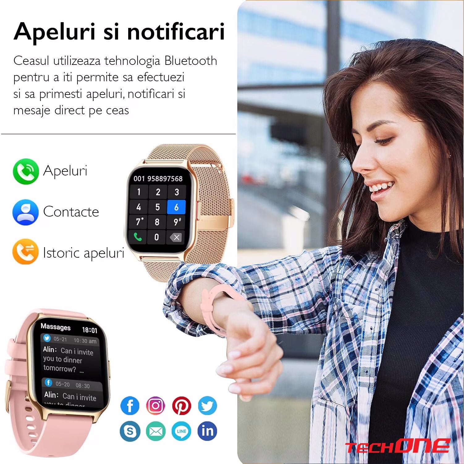 Ceas Smartwatch TechONE Wand Pro, Gold Ceas Smartwatch TechONE Wand Pro, Gold